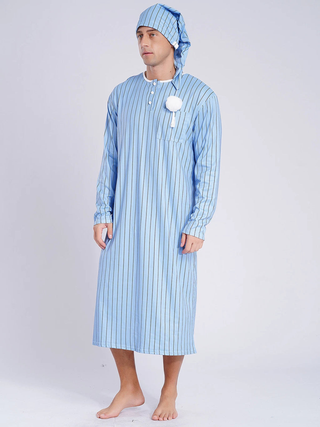 Mens Nightgowns Arabian Pajamas Striped Nightwear Loose Fit Up Cosplay Costume