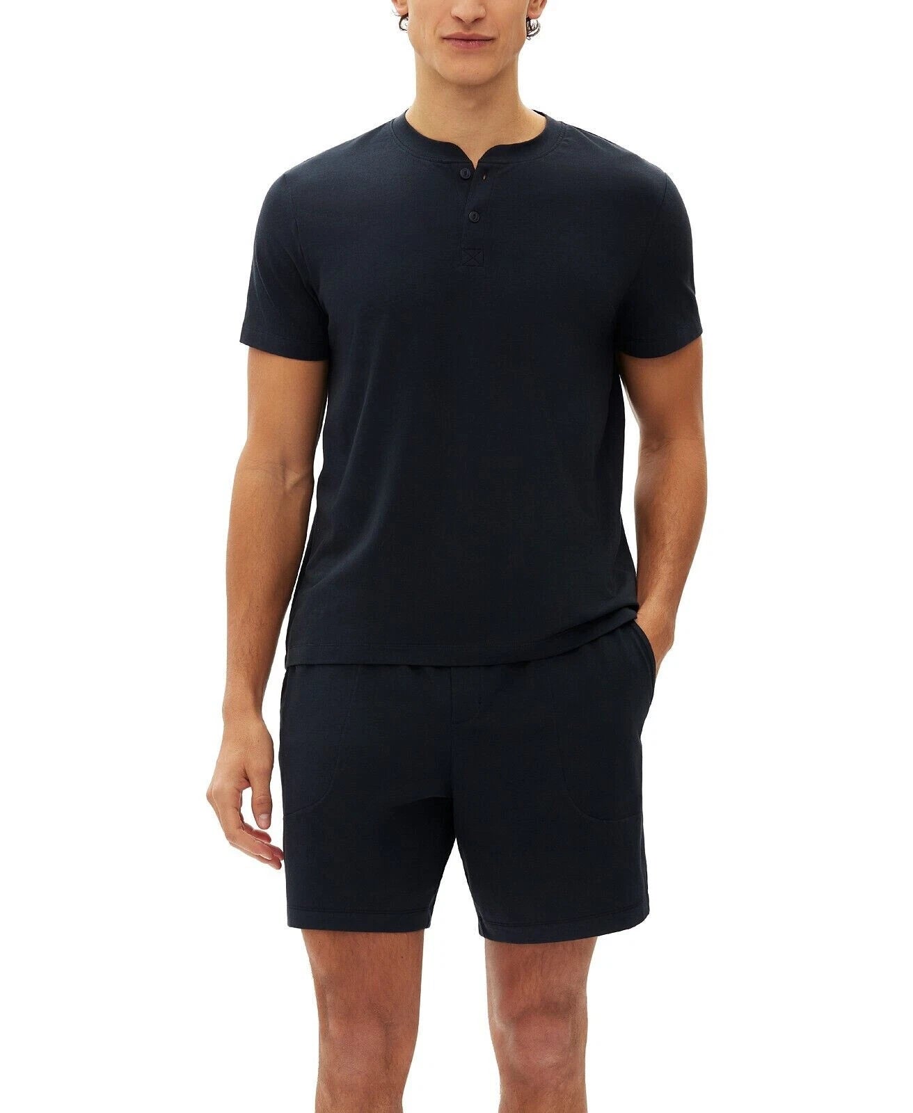 GAP Men's 2-Pc. Heathered Henley Shirt & Shorts Pajama Set, Black, Size Large