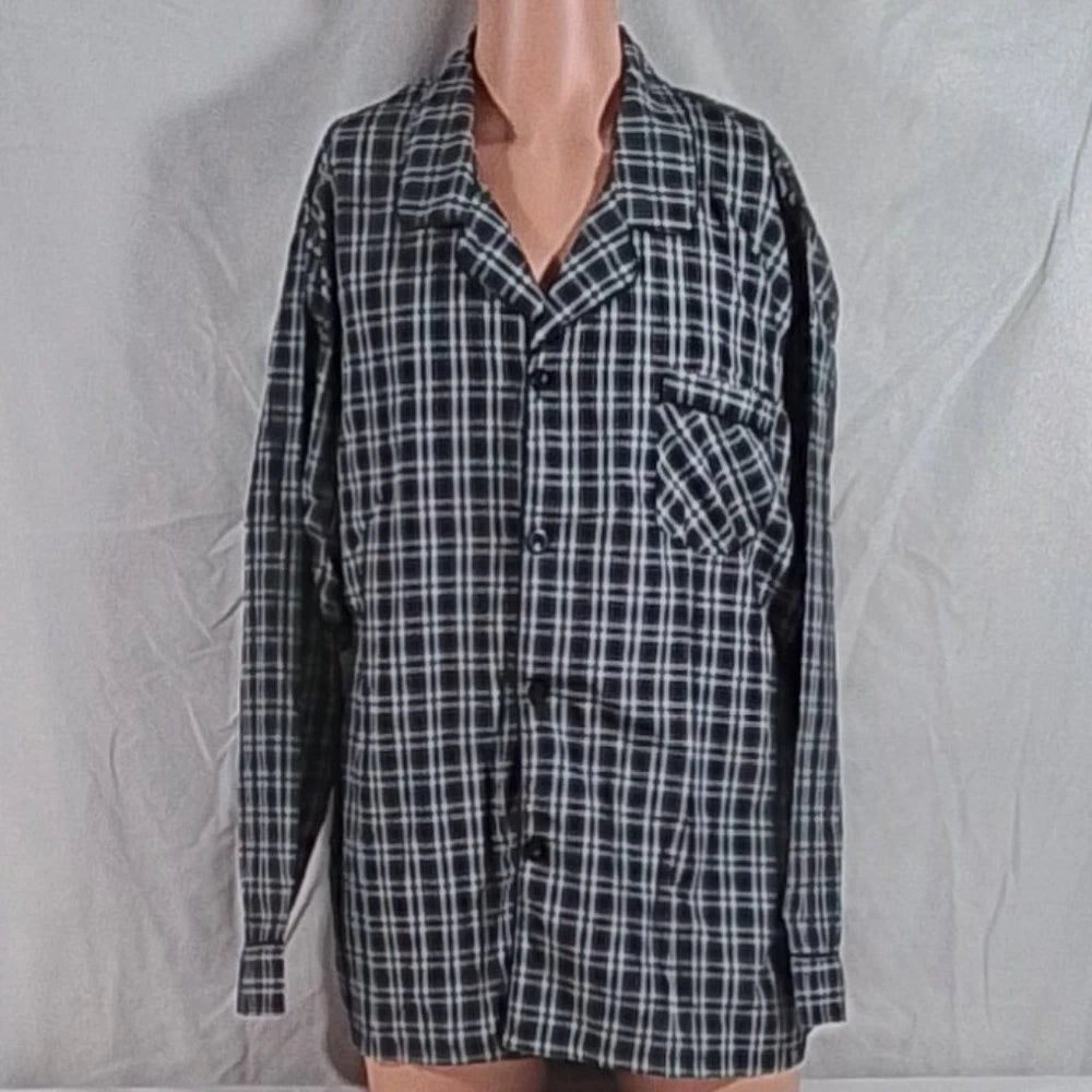Men's Hanes Broadcloth Long Sleeve Pajama Set - Black Plaid - Various Szs - NWT