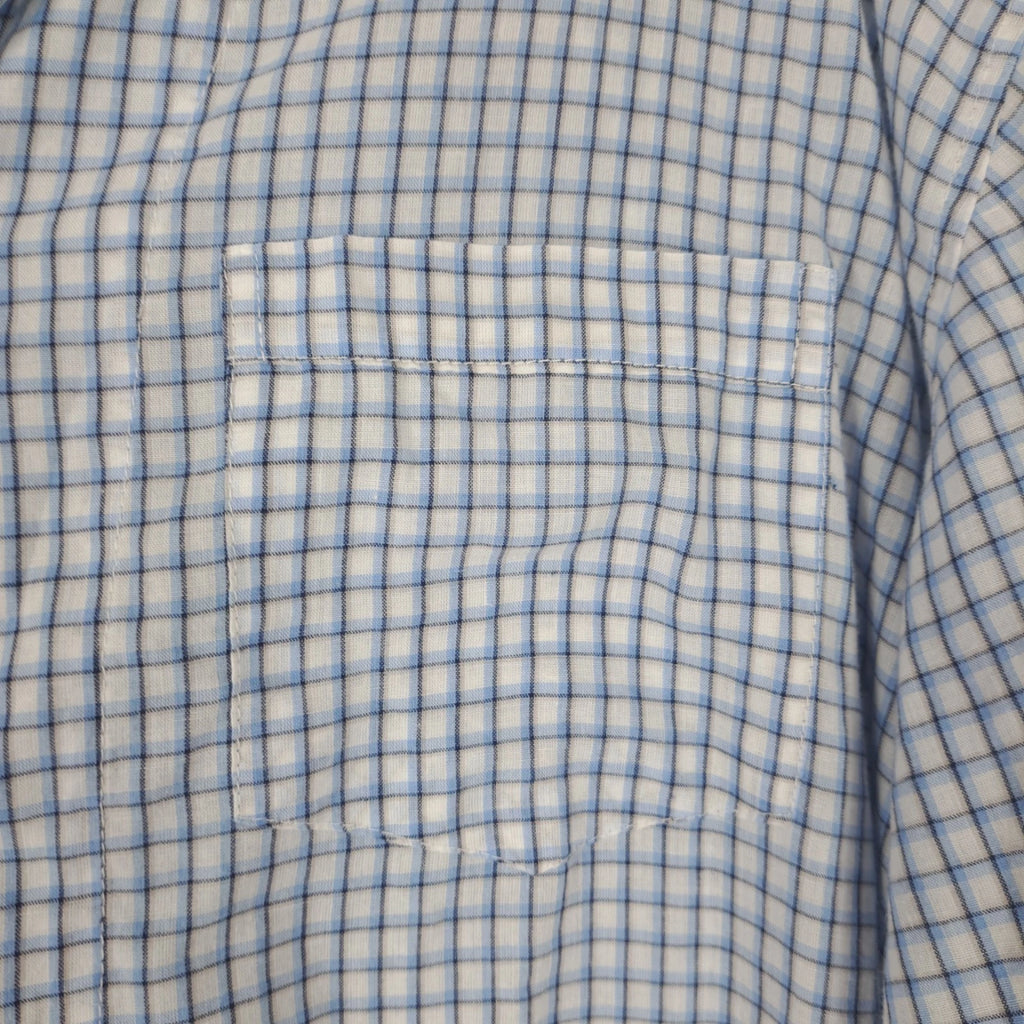 Geoffrey Beene Pajama Set XL Blue Plaid Button Long Sleeve Altered Short   *READ