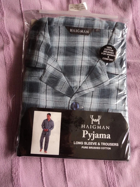 Men's 2XL blue checked, brushed cotton pyjamas
