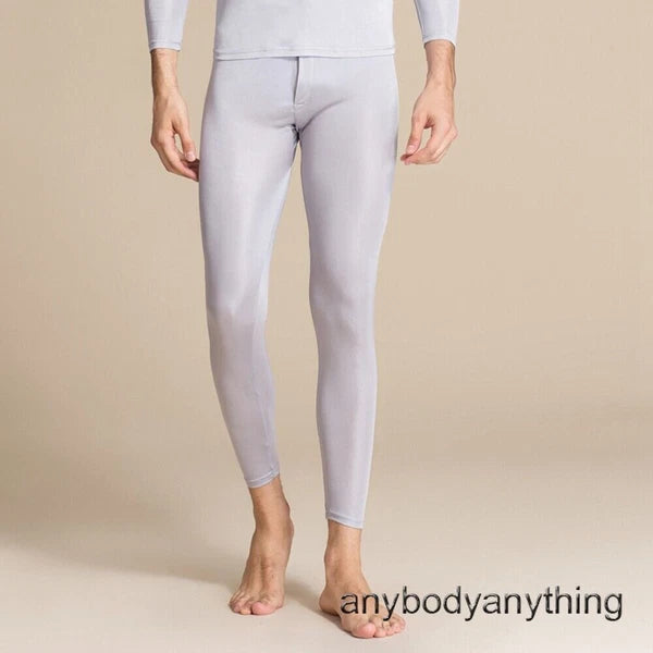 Men Mulberry Silk Thermal Long Johns Pajamas Underwear Baselayer Top&Bottom Set
