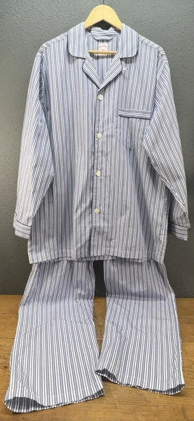 Brooks Brothers Pajama Set Men L Woven Votton Long Sleeve Blue Stripe