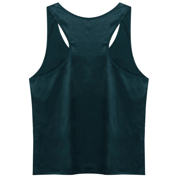 Mens Pajama Set Silky Satin Sleepwear Smooth Tank Top and Shorts 2 Pieces Set