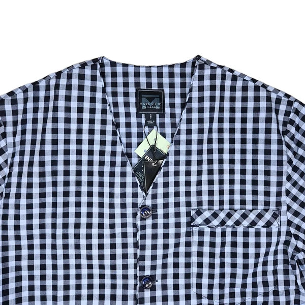 Majestic International Unisex Pajama Top And Short Set Size Small Blue Plaid