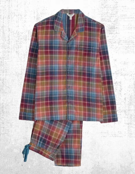 Ex Seasalt Men’s Flannel Pure Cotton Checked Pyjama Set in Multi Root