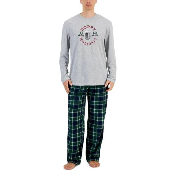 Club Room Men's Plaid Fleece and Pajama Pants Set, Eden Green/Gray, M