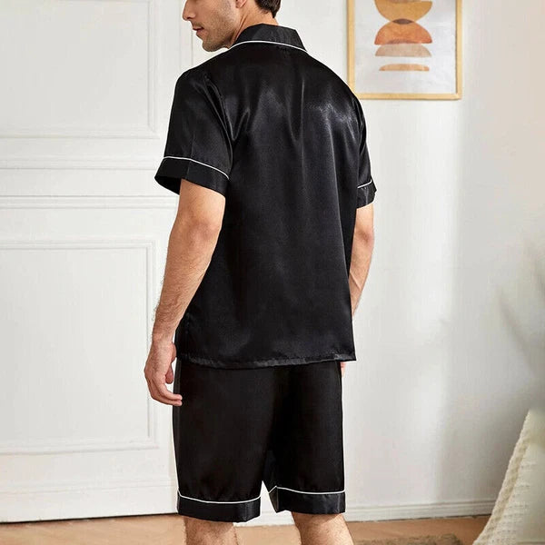 Mens Pajamas  Silk Satin Set Top and Shorts Sleepwear Nightwear Casual Pyjamas