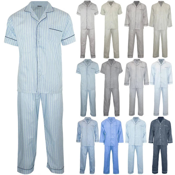 Boys Traditional Button Front Collar Short Sleeve Nightwear Pyjama Pj Co-ord Set