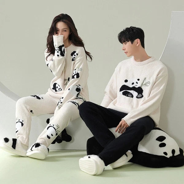 New Couple Casual Homewear Winter Warm Comfortable Panda Fashionable Pajamas Set