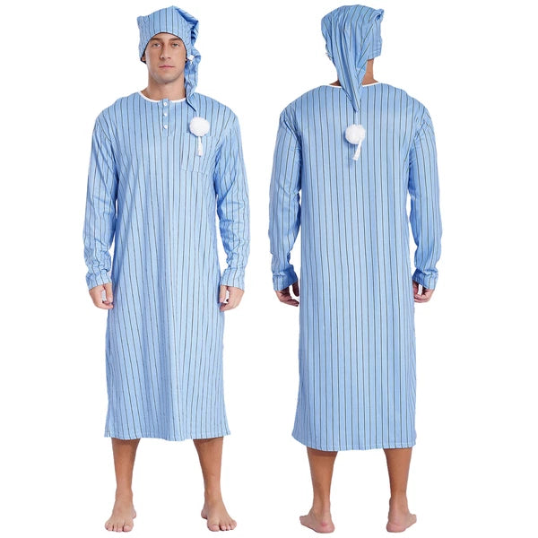 Mens Nightgowns Arabian Pajamas Striped Nightwear Loose Fit Up Cosplay Costume