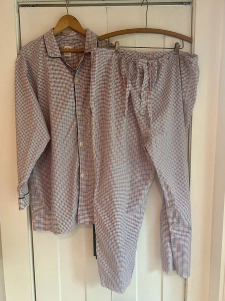 Brooks Brothers Plaid Blue White Red Plaid Pajamas Set Men's Size XL Cotton