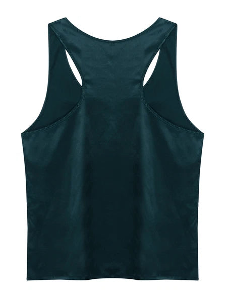 Mens Pajama Set Silky Satin Sleepwear Smooth Tank Top and Shorts 2 Pieces Set