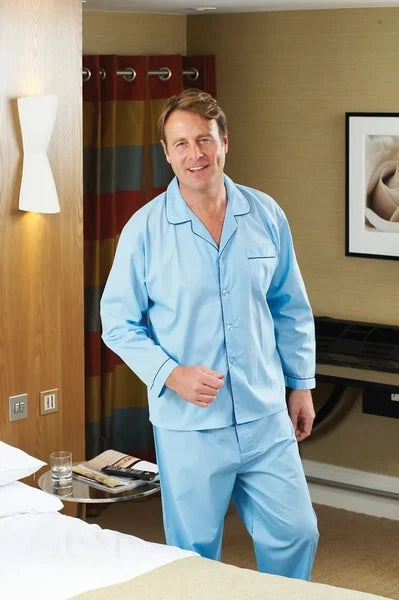 Men's Champion Plain Poly Cotton Pyjamas Traditional Navy Blue S-5XL