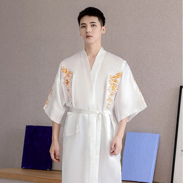 Hot Men's Silk Satin Japanese Chinese Kimono Dressing Gown Bath Robe Nightwear
