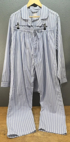 Brooks Brothers Pajama Set Men L Woven Votton Long Sleeve Blue Stripe