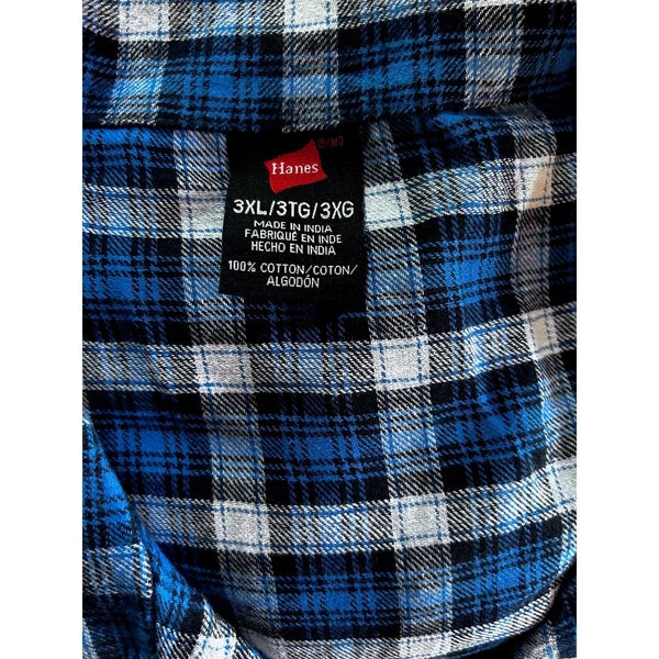 Big & Tall Hanes® Plaid Flannel Pajama Set Blue Plaid Size 3XL Comfy Relax Warm