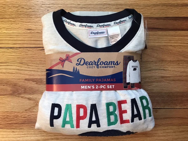 Dearfoams “Papa Bear” Pajamas Mens Size Large Two Piece Pajama Set Plaid Pants