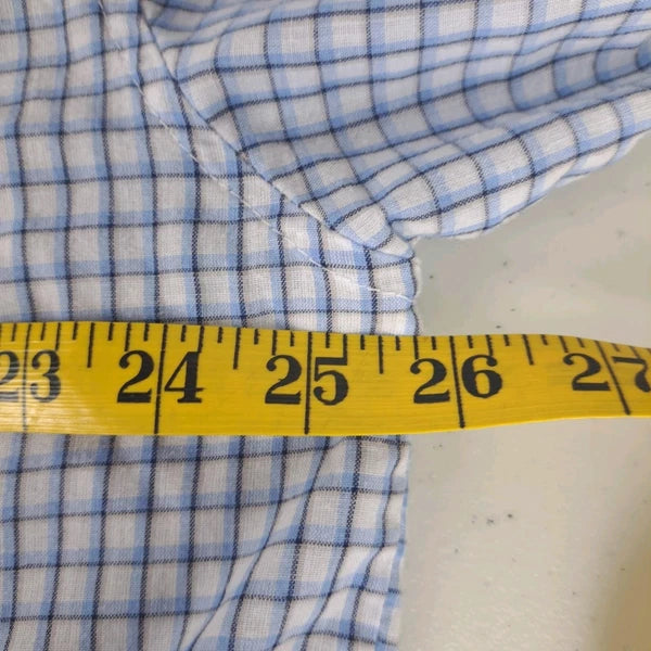 Geoffrey Beene Pajama Set XL Blue Plaid Button Long Sleeve Altered Short   *READ