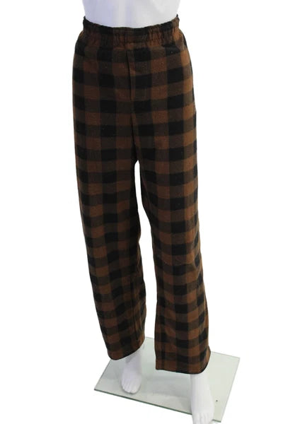 Skims Mens Checkered Collared Long Sleeve Button Up Pajama Set Brown Size S