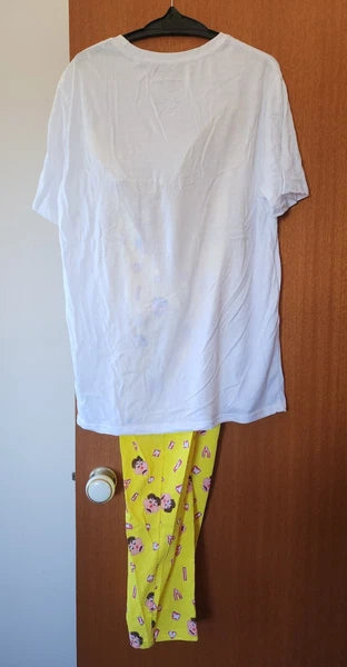 Hasbro Gaming Operation Mens White Yellow Printed 2 Piece Pyjama Set Size XXL