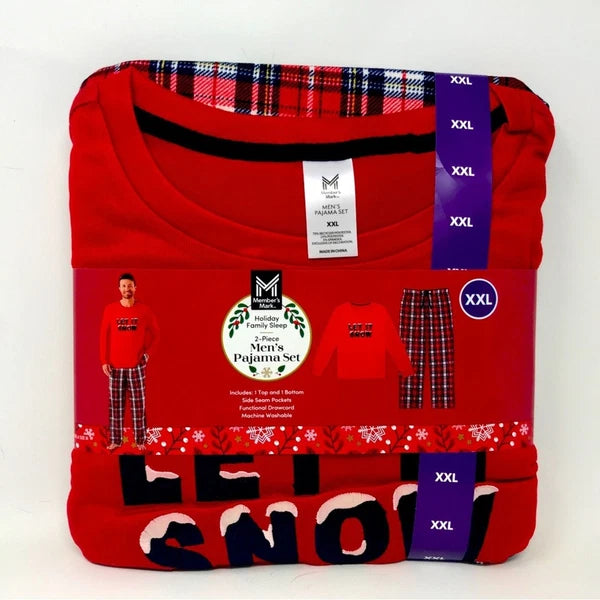 Member's Mark 2 Piece Let It Snow Pajama Set, Men's Size XXL - Red/Multi