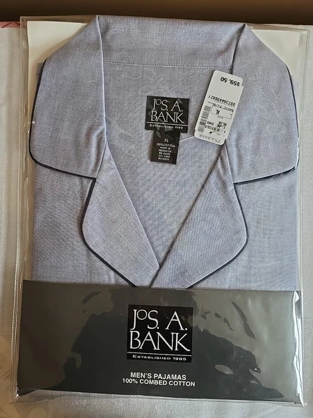 NEW Jos. A. Bank Men's Blue solid 2 pc. Pajamas Sz X-large 100% Cotton collared