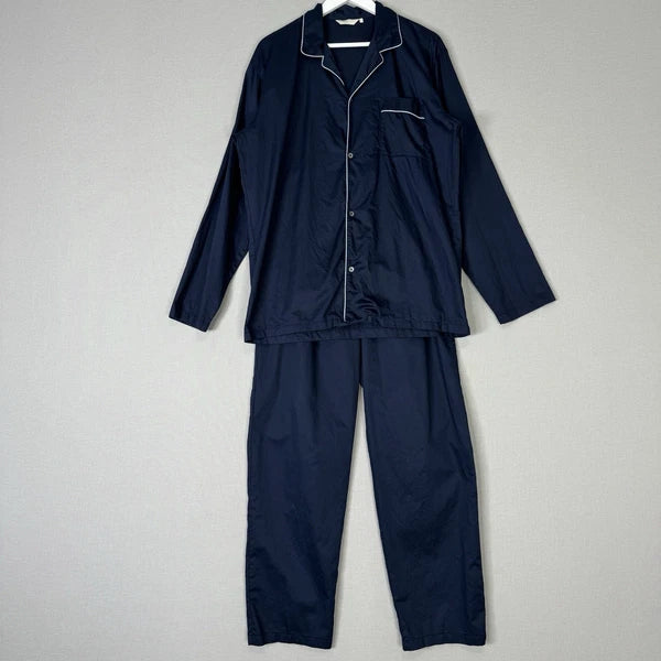 Frette Pajama Set Mens Large Blue 100% Cotton Made in Italy Sleepwear Lounge