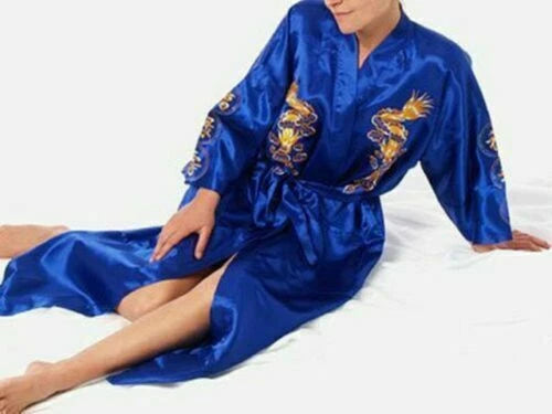 Hot Men's Silk Satin Japanese Chinese Kimono Dressing Gown Bath Robe Nightwear