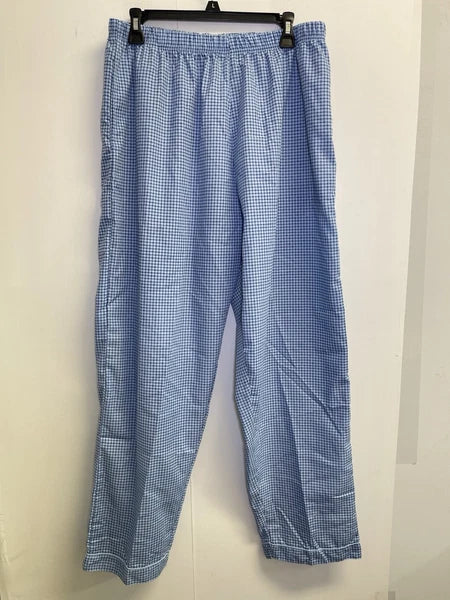 Haband Men's Size L Pajama Set 2-Pcs Check Blue  Short Sleeve Long Pants Pockets