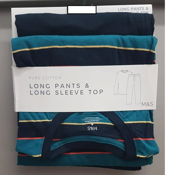 M & S Mens Pure Cotton Loungewear Long Sleeve Top & Long Pants Pyjamas Pjs Small