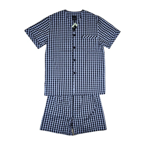 Majestic International Unisex Pajama Top And Short Set Size Small Blue Plaid