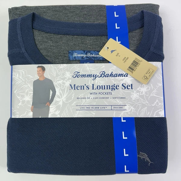 Tommy Bahama Pajamas Men's L Blue Grey Waffle Lounge Set Pants Shirt Thermal