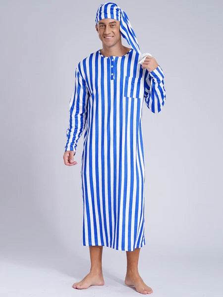 Mens Nightgowns Arabian Pajamas Striped Nightwear Loose Fit Up Cosplay Costume