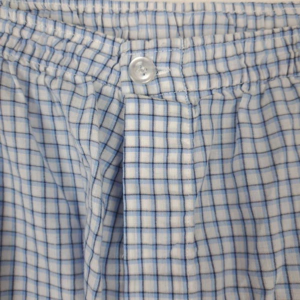 Geoffrey Beene Pajama Set XL Blue Plaid Button Long Sleeve Altered Short   *READ