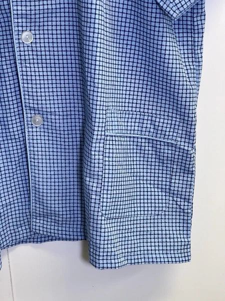 Haband Men's Size L Pajama Set 2-Pcs Check Blue  Short Sleeve Long Pants Pockets