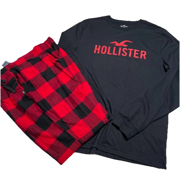 Hollister Mens Pajama Set - Pants and T-Shirt - Red, Black - Size L