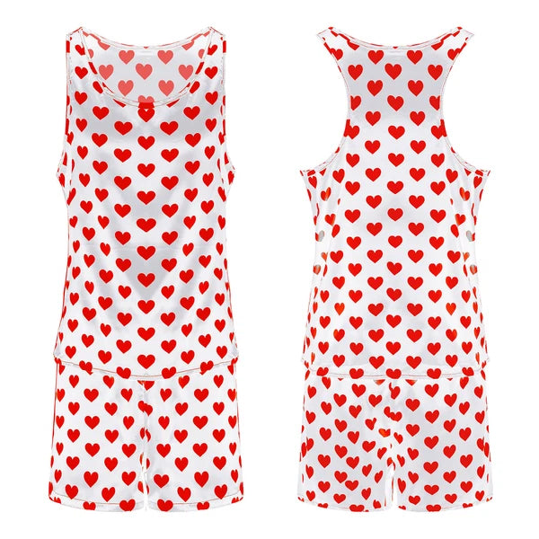 Mens Pajama Set Silky Satin Sleepwear Smooth Tank Top and Shorts 2 Pieces Set
