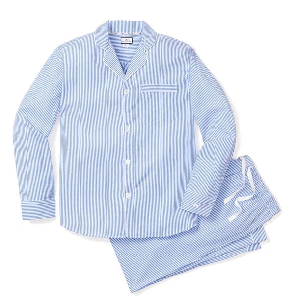 $118 NWT / PETITE PLUME Men's SEERSUCKER French Blue PAJAMA SET Size: LARGE