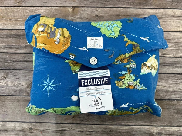 Bedhead Pajamas x Apollojets Pajama Set Mens Size XLXT Blue World Map Packable