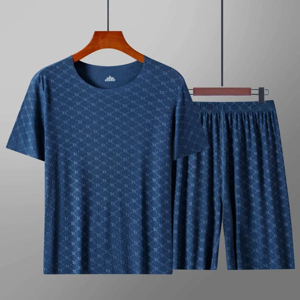 Summer Men's Home Wear Short Sleeve Modal Printing Pajama Pants Suit Cool Touch