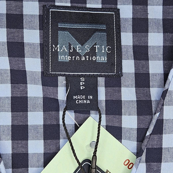 Majestic International Unisex Pajama Top And Short Set Size Small Blue Plaid