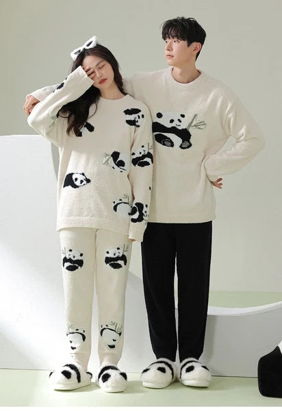 New Couple Casual Homewear Winter Warm Comfortable Panda Fashionable Pajamas Set