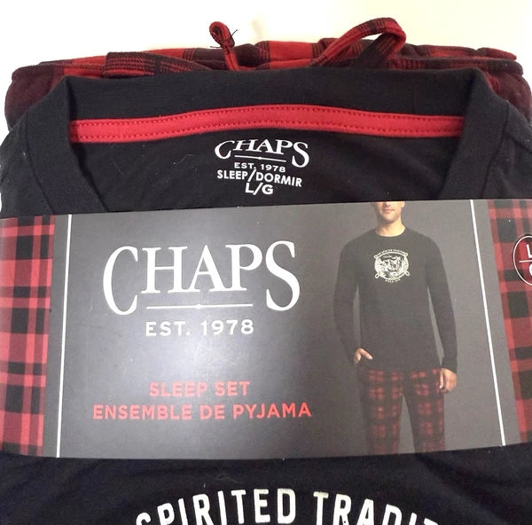 MEN'S CHAPS PAJAMA SET RED BLACK BLUE GRAY PLAID DRAWSTRING 2 POCKETS - SIZE L