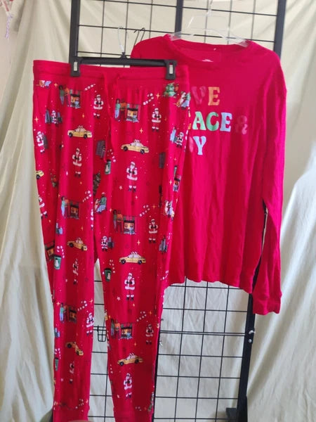 Love Peace & Joy Men's Size Large Santa Christmas Holiday Xmas Cotton Pajama Set