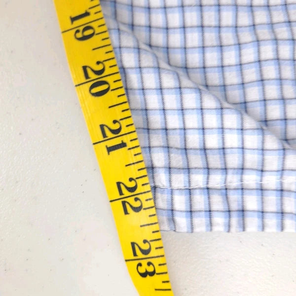 Geoffrey Beene Pajama Set XL Blue Plaid Button Long Sleeve Altered Short   *READ
