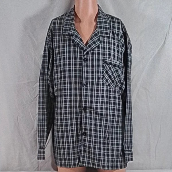 Men's Hanes Broadcloth Long Sleeve Pajama Set - Black Plaid - Various Szs - NWT