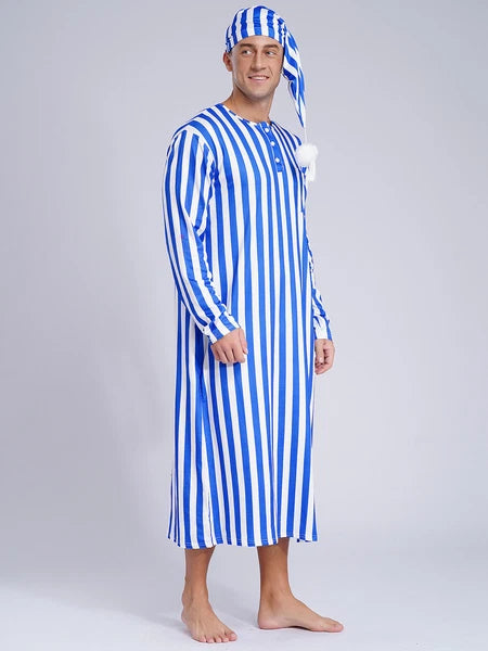 Mens Nightgowns Arabian Pajamas Striped Nightwear Loose Fit Up Cosplay Costume