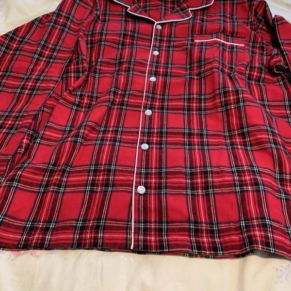 Lanz of Salzburg RED TARTAN PLAID 100% Cotton FLANNEL Men'x XL Pajama Set NWOT
