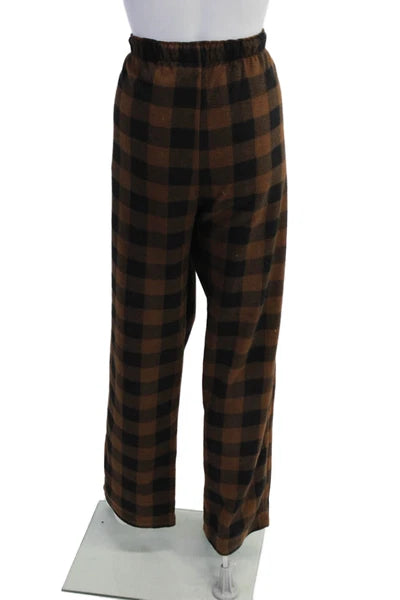 Skims Mens Checkered Collared Long Sleeve Button Up Pajama Set Brown Size S